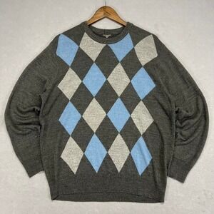 Vintage Dockers Pullover Argyle‎ Pattern Knit Sweater Mens Large Gray Academia